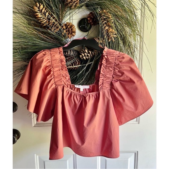 Salmon Karlie poplin square neckline size medium - Picture 1 of 14